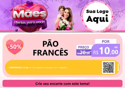 Modelo de Cartaz para Cartaz A4 Horizontal com o tema Dia das Mães Ofertas para Você! para Padaria