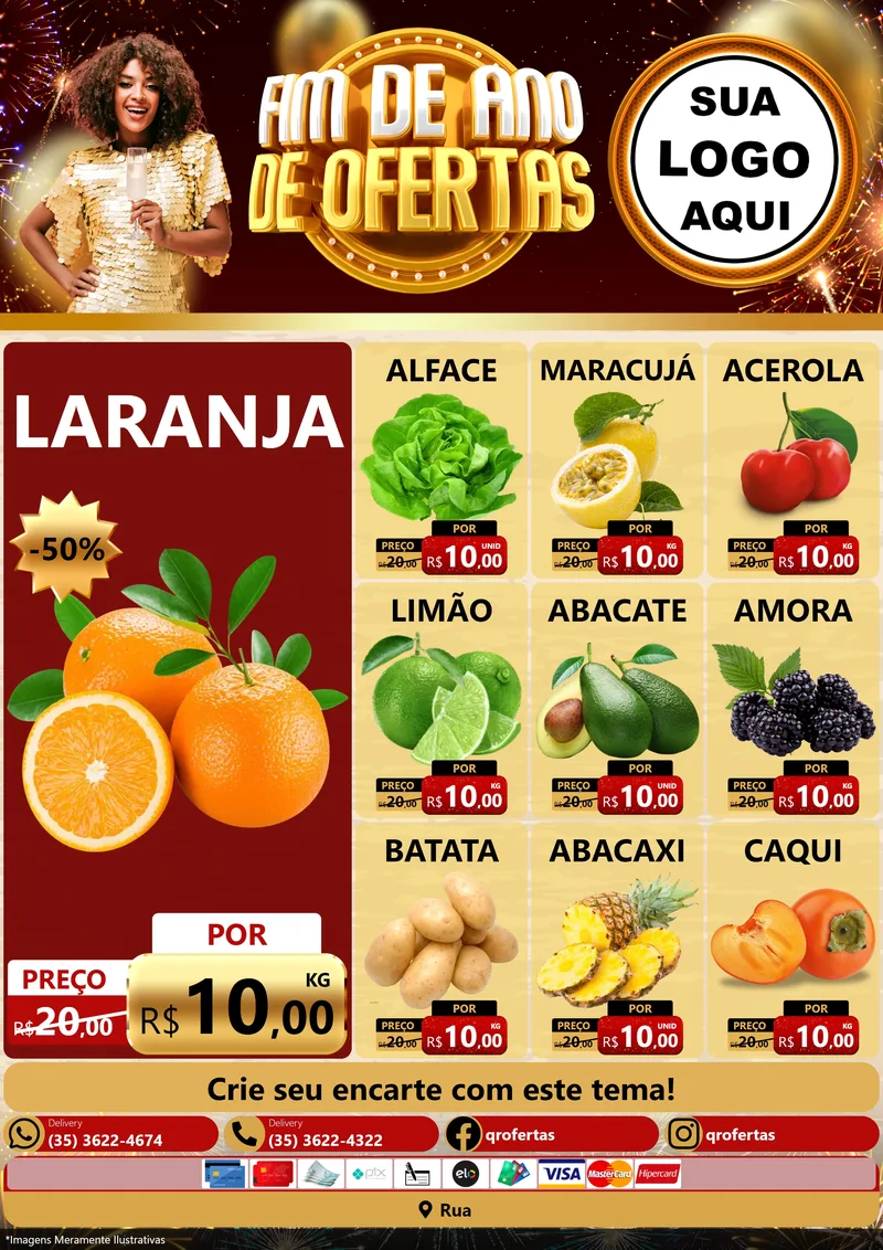 Modelo de Encarte para Encarte A4 Vertical com o tema Fim de Ano de Ofertas para Hortifrúti