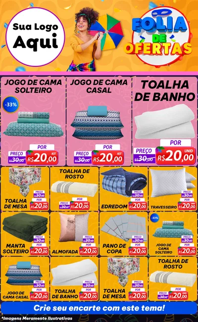 Modelo de Encarte para Encarte Grande com o tema Folia de Ofertas para Cama, Mesa e Banho