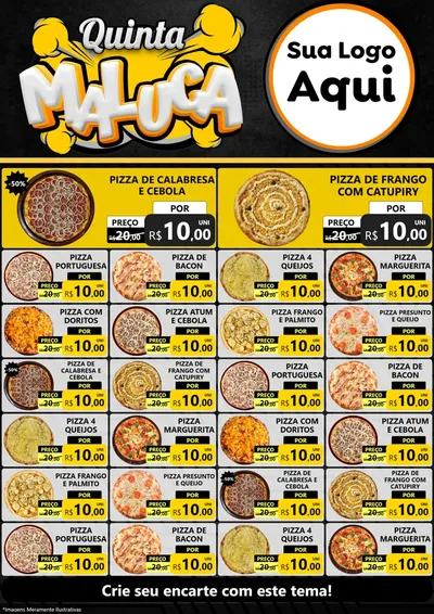 Modelo de Encarte para Encarte A4 Vertical com o tema Quinta Maluca para Pizzaria