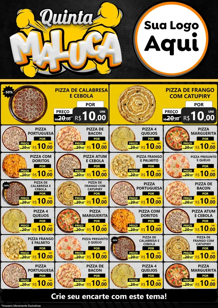 Modelo de Encarte para Encarte A4 Vertical com o tema Quinta Maluca para Pizzaria