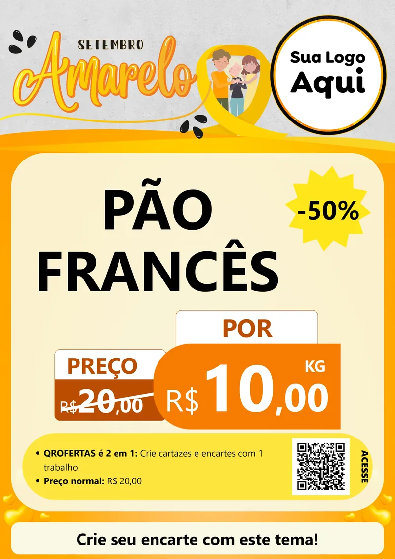 Modelo de Cartaz para Cartaz A4 Vertical com o tema Setembro Amarelo para Padaria