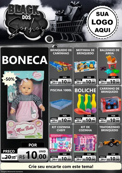 Modelo de Encarte para Encarte A4 Vertical com o tema Black dos Sonhos para Brinquedos