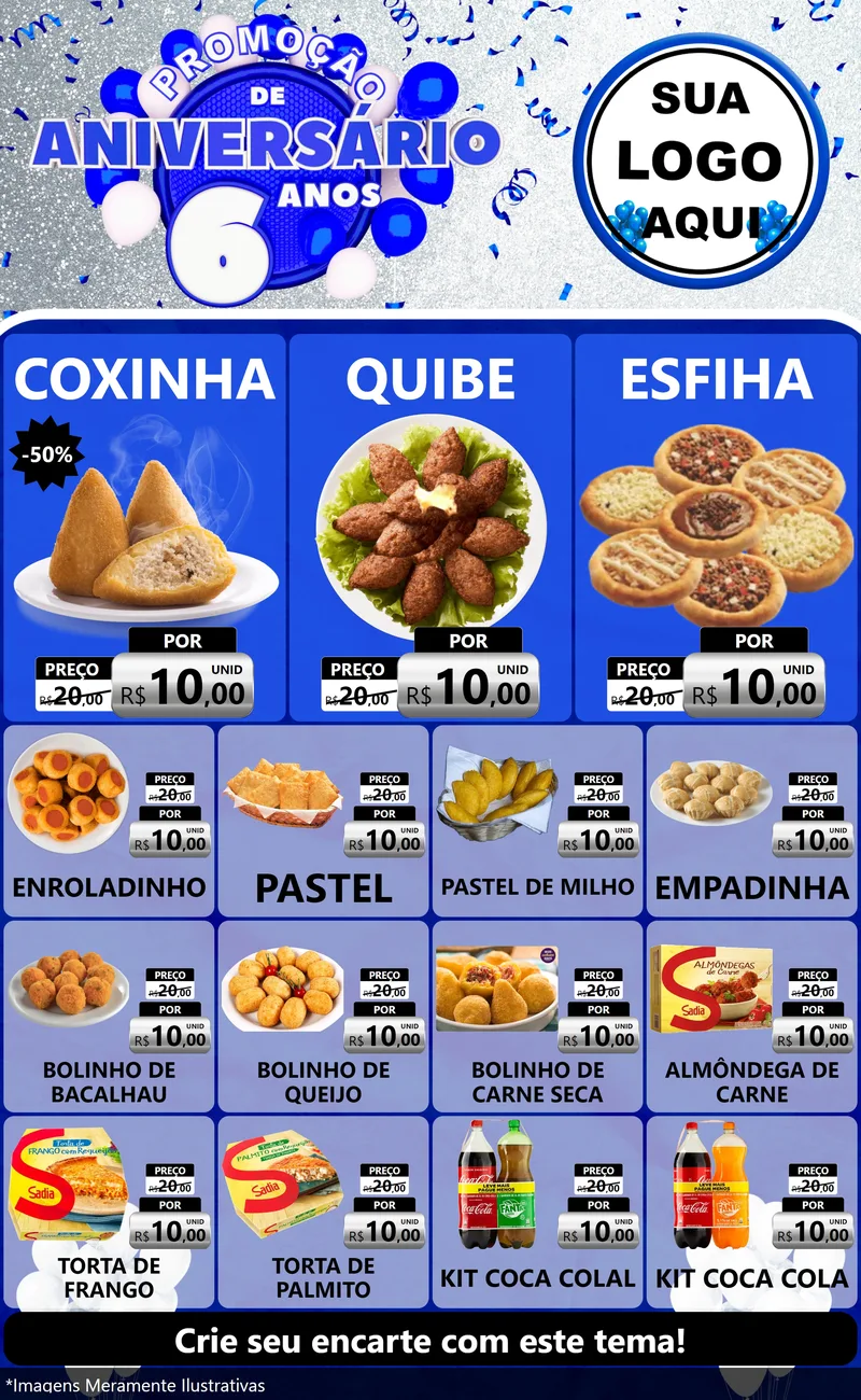 Modelo de Encarte para Encarte Grande com o tema Promoção de Aniversário - 6 Anos para Salgadaria