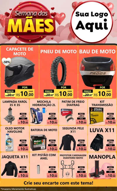 Modelo de Encarte para Encarte Grande com o tema Semana das Mães para Moto peças