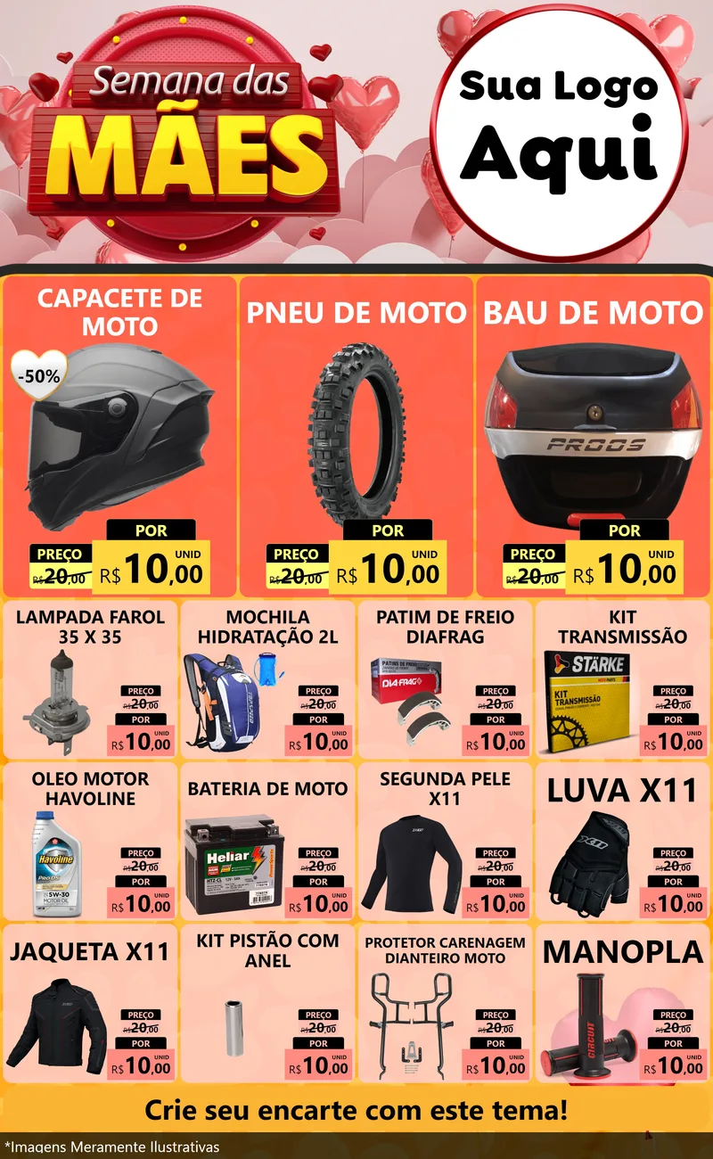 Modelo de Encarte para Encarte Grande com o tema Semana das Mães para Moto peças
