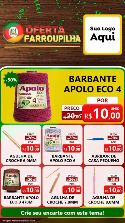 Modelo de Rede Social para Stories com o tema Oferta Farroupilha para Armarinho e Aviamentos