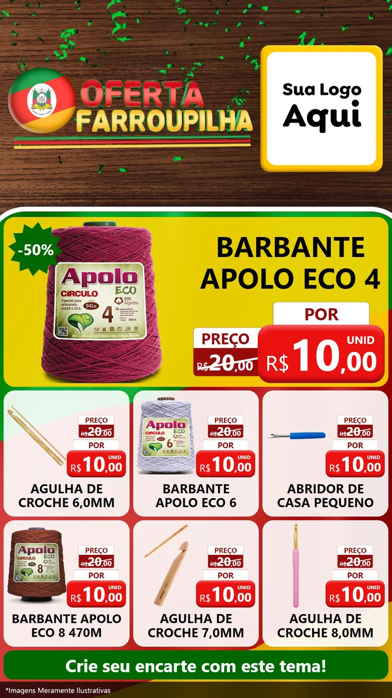Modelo de Rede Social para Stories com o tema Oferta Farroupilha para Armarinho e Aviamentos