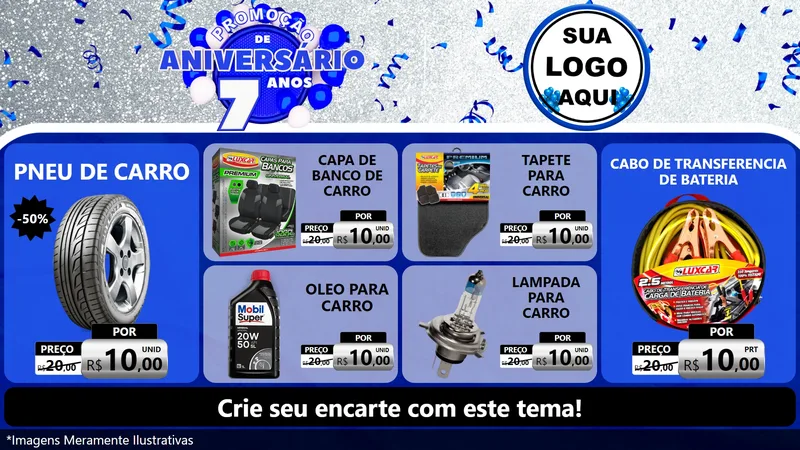 Modelo de TV para TV Horizontal com o tema Promoção de Aniversário - 7 Anos para Auto peças
