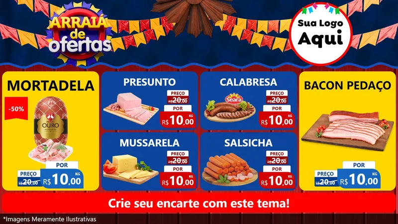 Modelo de TV para TV Horizontal com o tema Arraiá de Ofertas para Frios e Laticínios