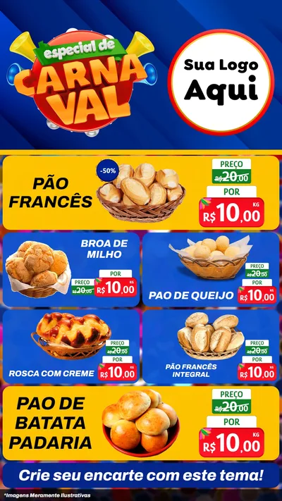 Modelo de TV para TV Vertical com o tema Especial de Carnaval para Padaria