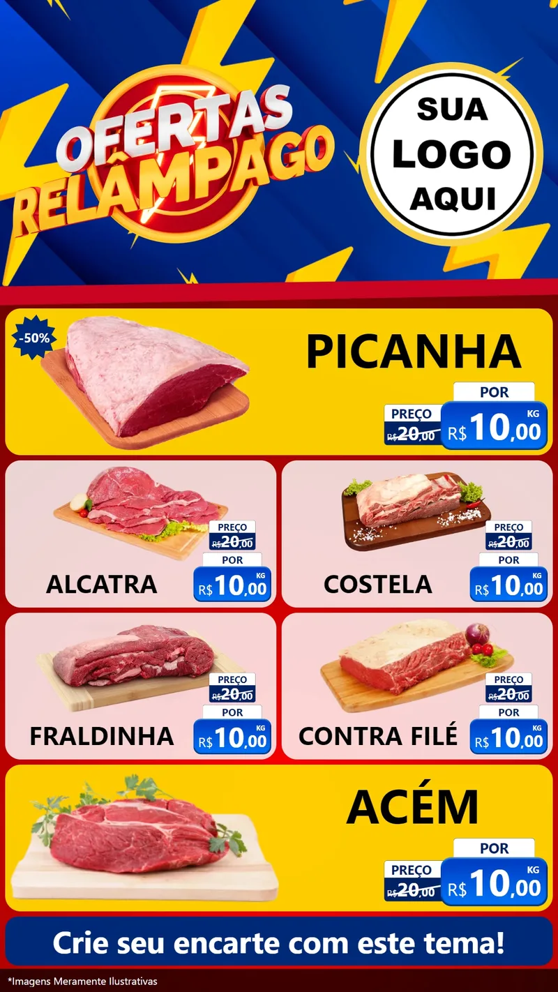 Modelo de TV para TV Vertical com o tema Ofertas Relâmpago para Açougue