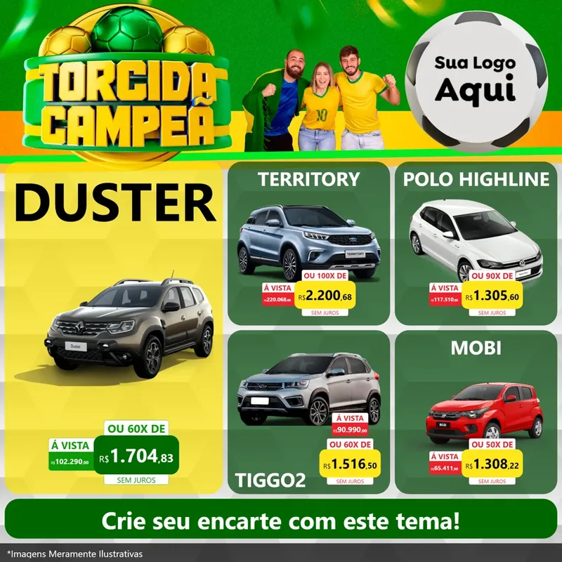 Modelo de Rede Social para Feed Facebook com o tema Torcida Campeã - Copa para Concessionaria de Carros