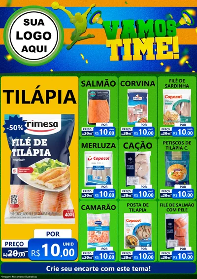 Modelo de Encarte para Encarte A4 Vertical com o tema Vamos Time! para Peixaria
