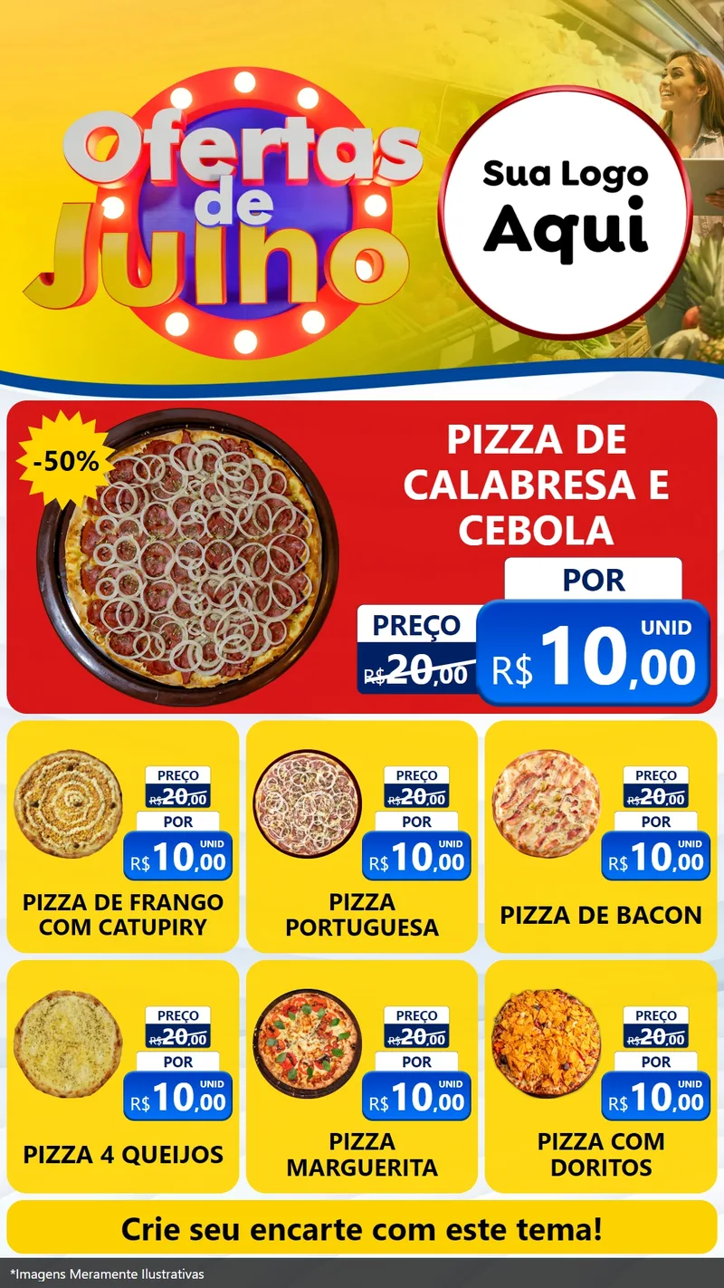 Modelo de Rede Social para Stories com o tema Ofertas de Julho para Pizzaria