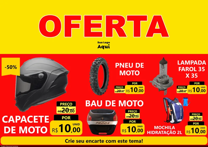 Modelo de Encarte para Encarte A4 Horizontal com o tema OFERTA - Vermelho Cartaz para Moto peças