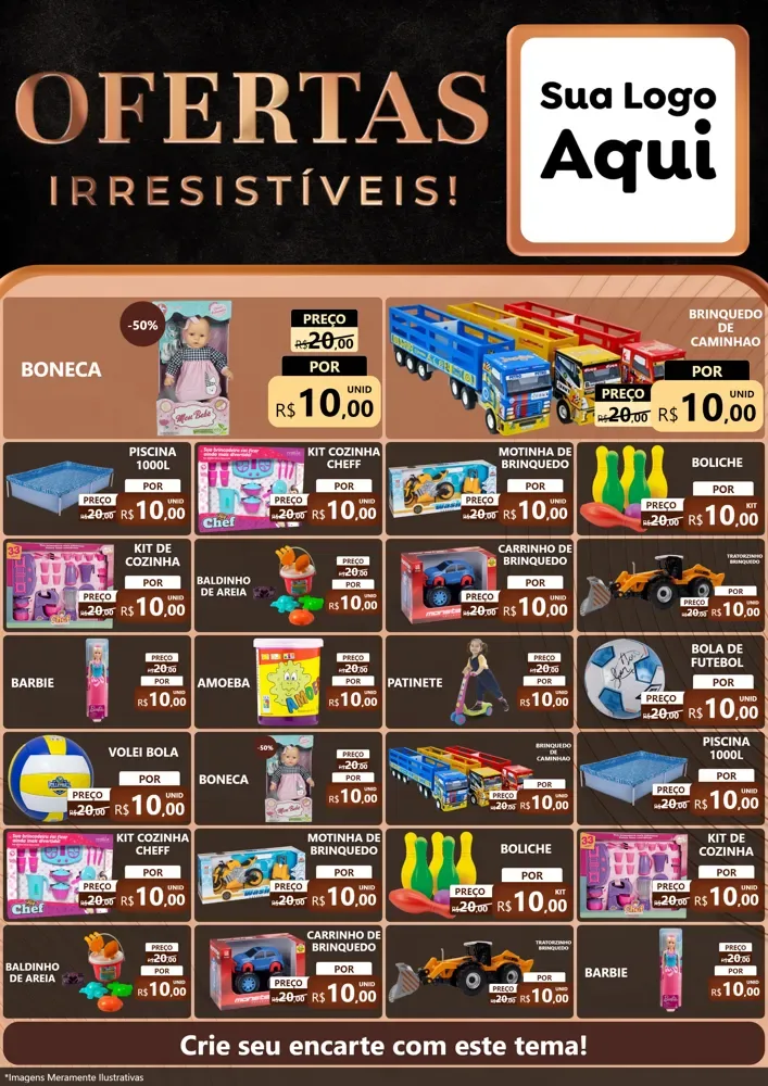 Modelo de Encarte para Encarte A4 Vertical com o tema Ofertas Irresistíveis! para Brinquedos