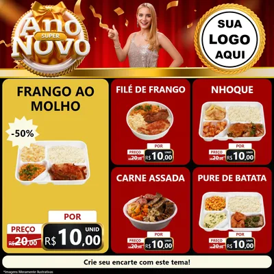 Modelo de Rede Social para Feed Facebook com o tema Super Ano Novo para Restaurante
