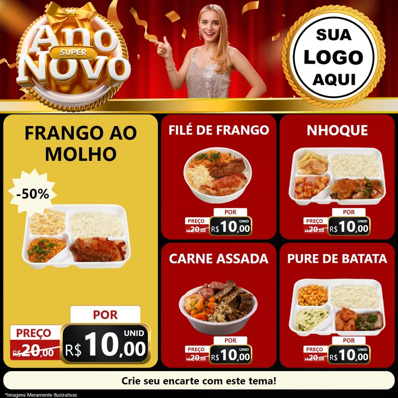 Modelo de Rede Social para Feed Facebook com o tema Super Ano Novo para Restaurante