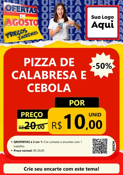 Modelo de Cartaz para Cartaz A4 Vertical com o tema Ofertas de Agosto - Preços Incríveis para Pizzaria