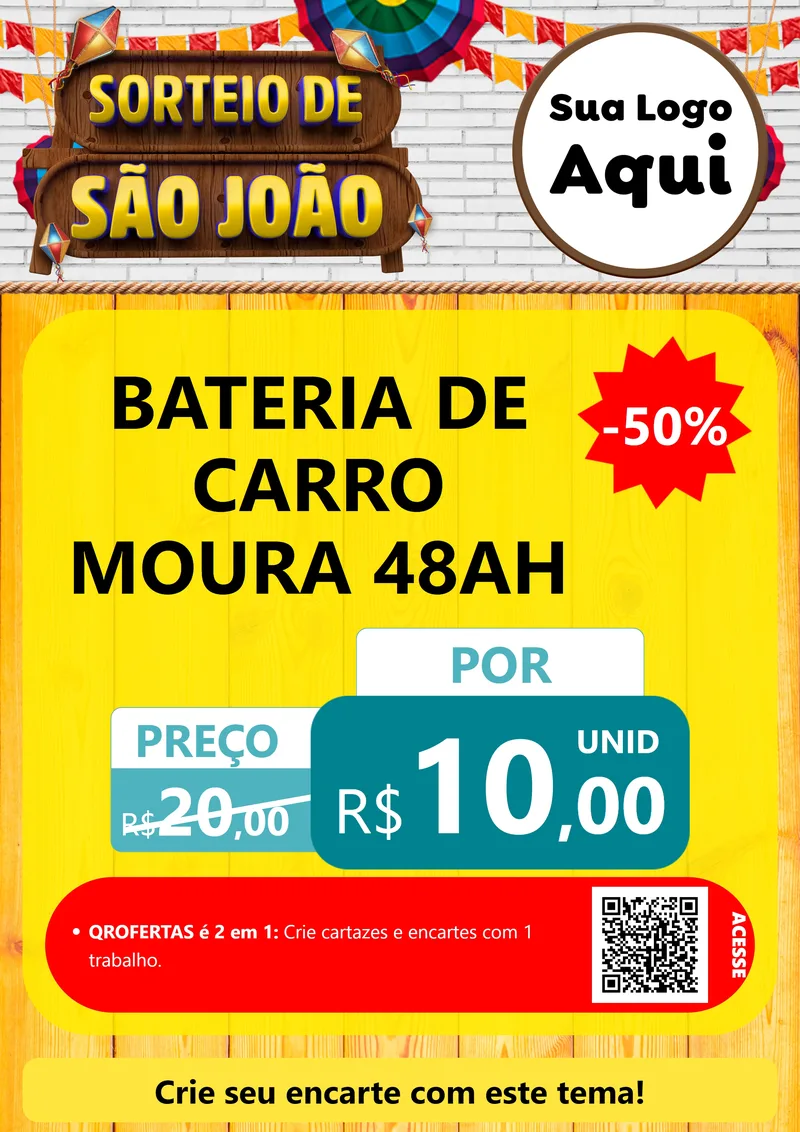 Modelo de Cartaz para Cartaz A4 Vertical com o tema Sorteio de São João para Baterias Elétricas