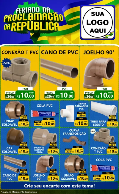 Modelo de Encarte para Encarte Grande com o tema Feriado da Proclamação da República para Tubos e conexões