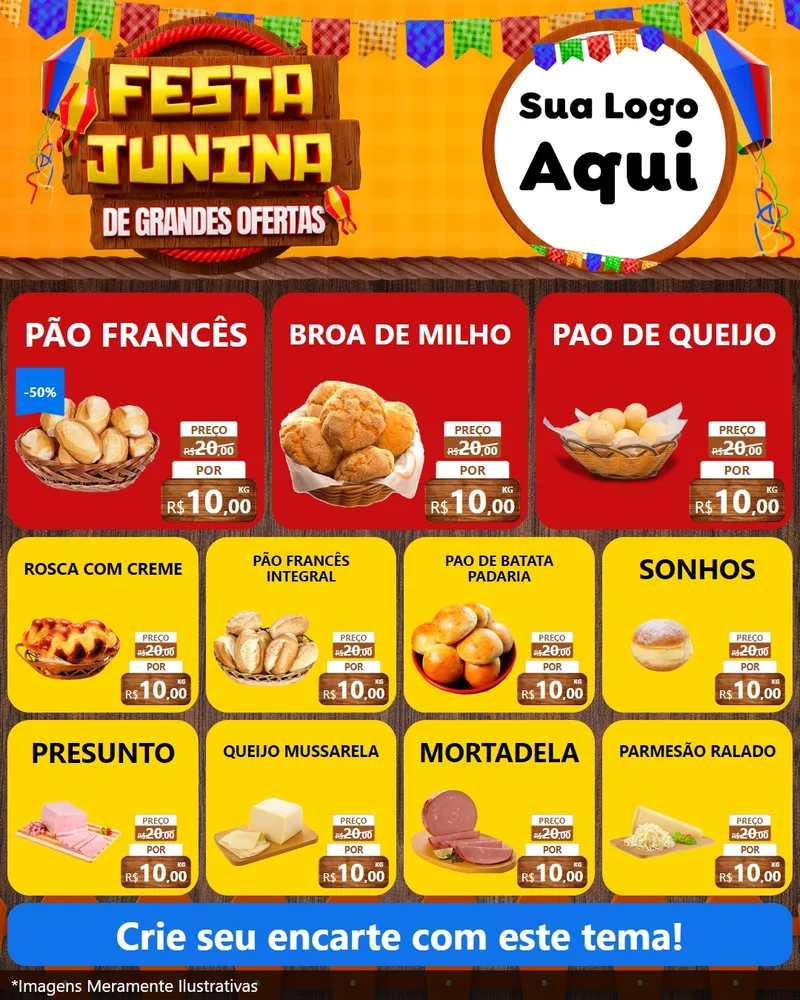 Modelo de Rede Social para Feed Instagram com o tema Festa Junina de Grandes Ofertas para Padaria