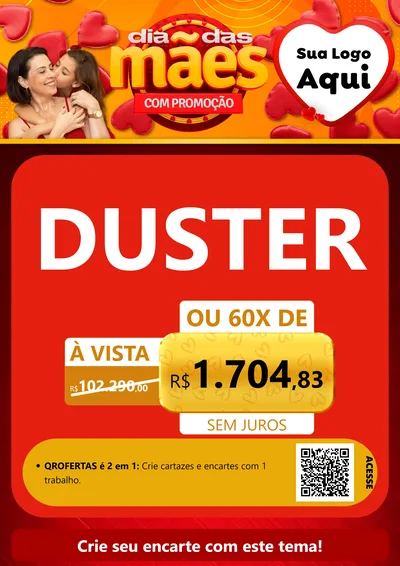 Modelo de Cartaz para Cartaz A4 Vertical com o tema Dia das Mães com Promoção para Concessionaria de Carros