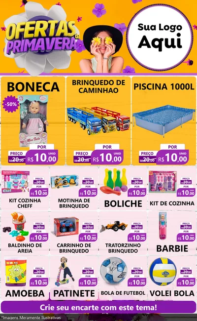 Modelo de Encarte para Encarte Grande com o tema Ofertas Da Primavera para Brinquedos