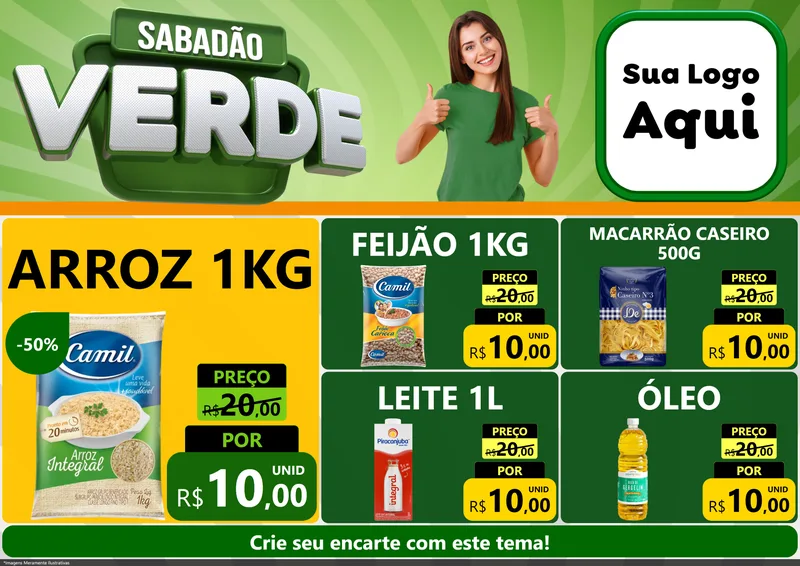 Modelo de Encarte para Encarte A4 Horizontal com o tema Sabadão Verde para Supermercado