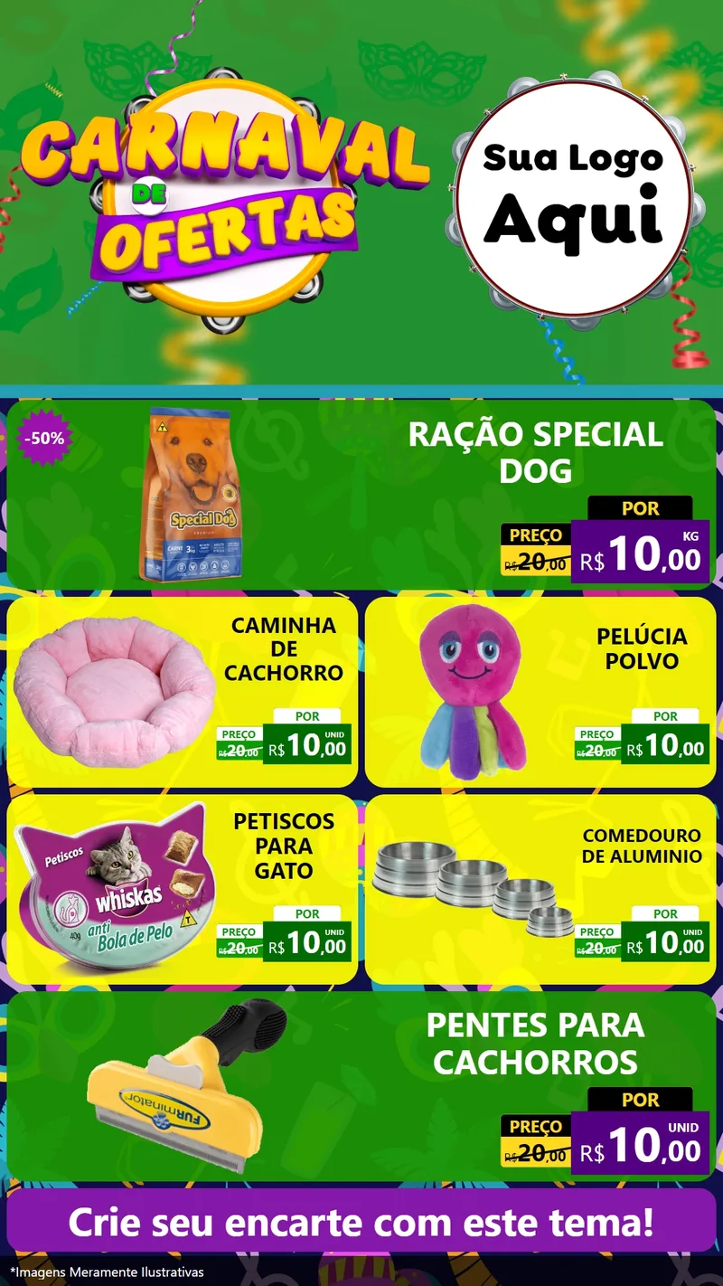 Modelo de TV para TV Vertical com o tema Carnaval de Ofertas para Pet Shop