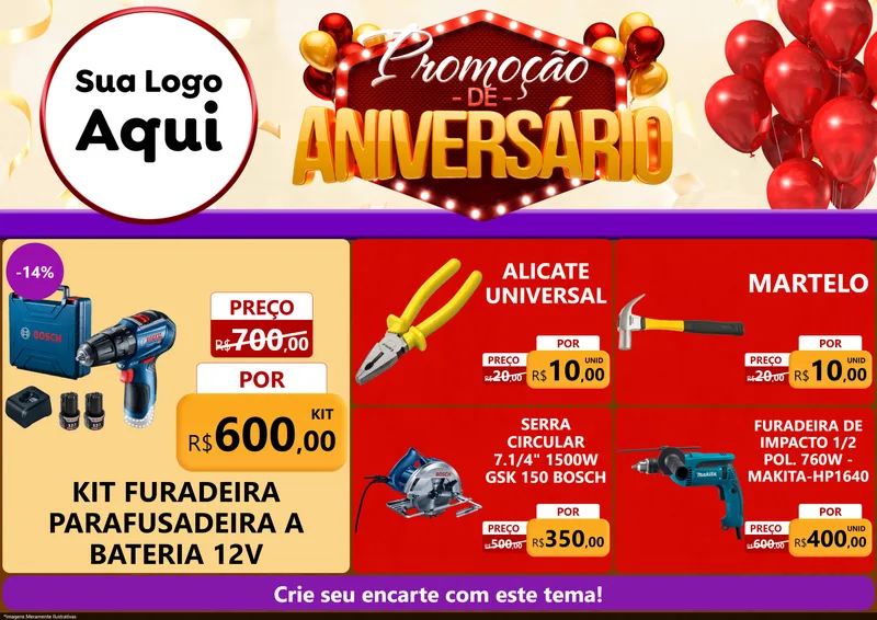 Modelo de Encarte para Encarte A4 Horizontal com o tema Promoção de Aniversário para Maquinas e Ferramentas