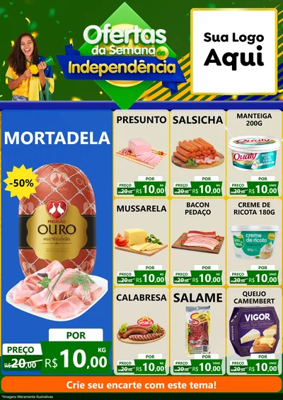 Modelo de Encarte para Encarte A4 Vertical com o tema Ofertas da Semana da Independência para Frios e Laticínios