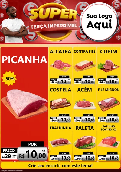 Modelo de Encarte para Encarte A4 Vertical com o tema Super Terça Imperdível para Açougue