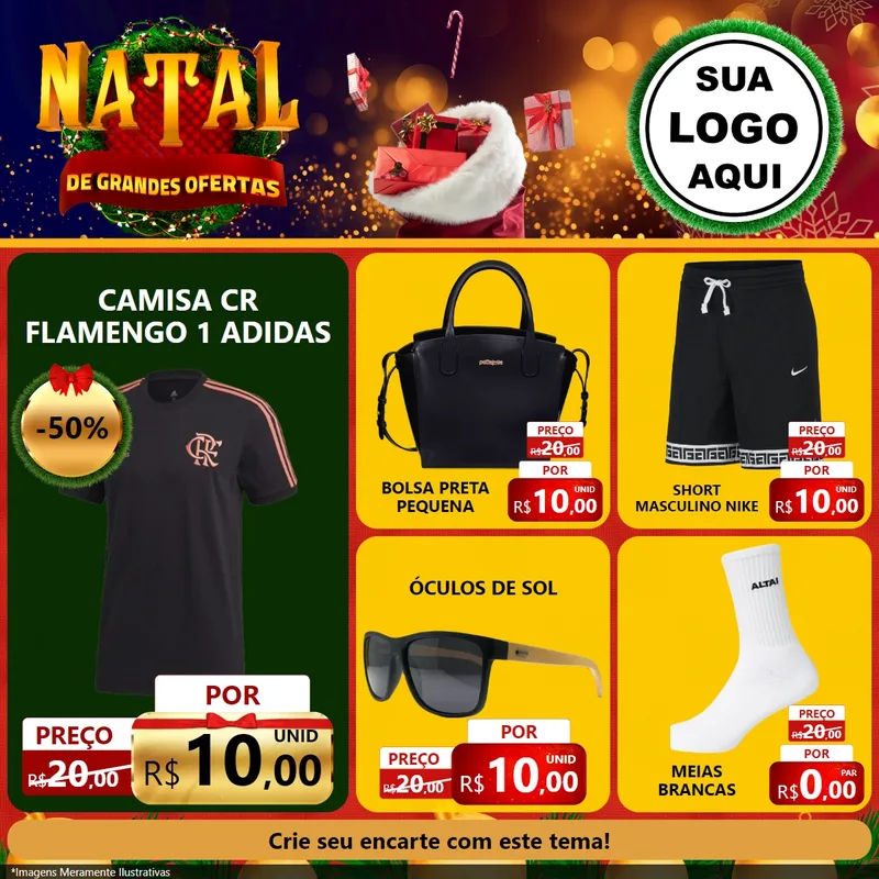 Modelo de Rede Social para Feed Facebook com o tema Natal de Grandes Ofertas para Roupas e acessórios
