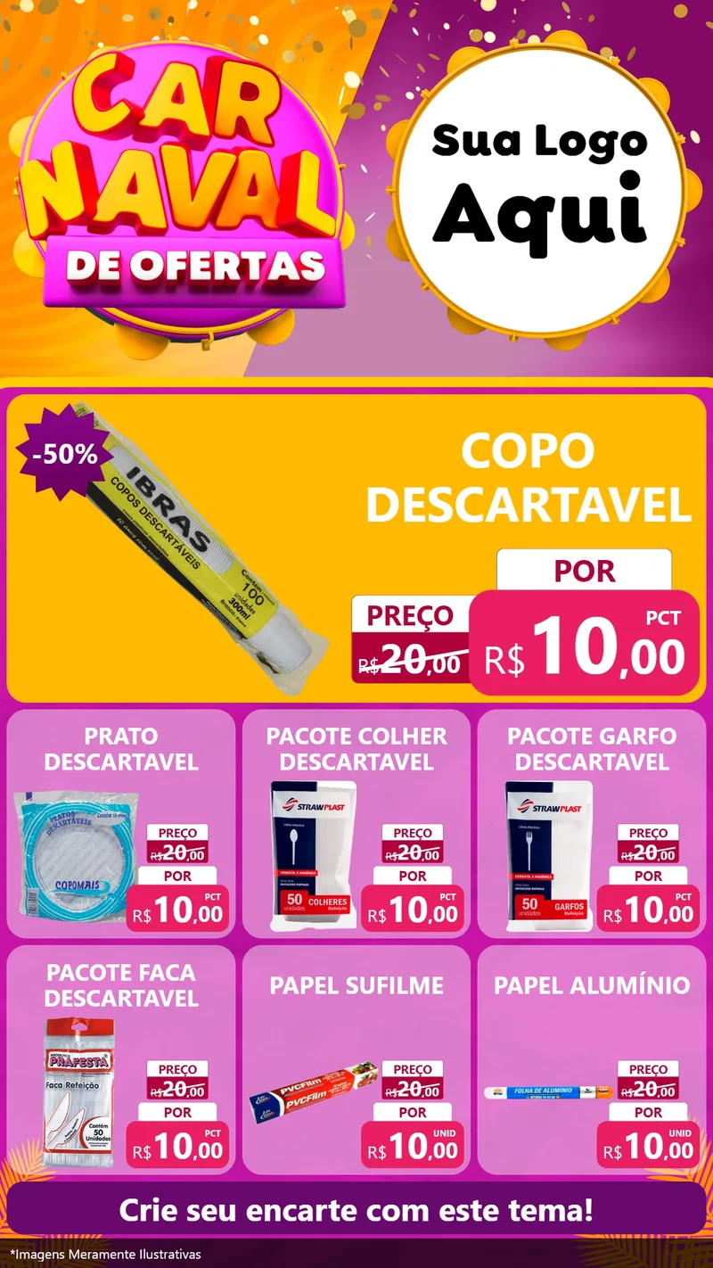 Modelo de Rede Social para Stories com o tema Carnaval de Ofertas para Embalagens
