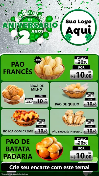 Modelo de TV para TV Vertical com o tema Promoção de Aniversário - 2 Anos para Padaria