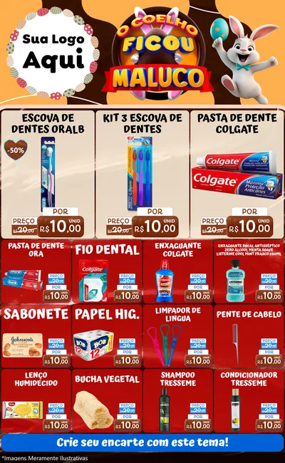 Modelo de Encarte para Encarte Grande com o tema O Coelho Ficou Maluco - Páscoa para Higiene Pessoal