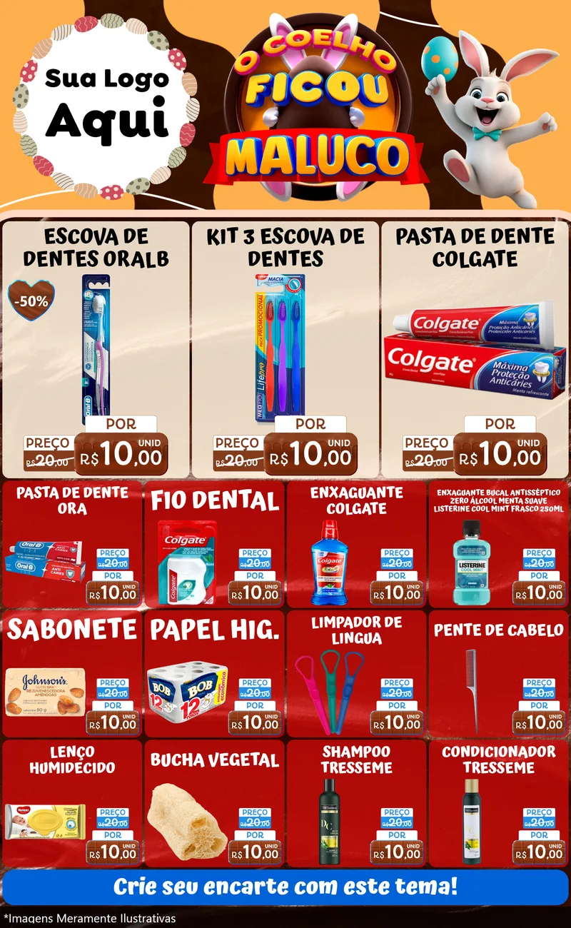 Modelo de Encarte para Encarte Grande com o tema O Coelho Ficou Maluco - Páscoa para Higiene Pessoal