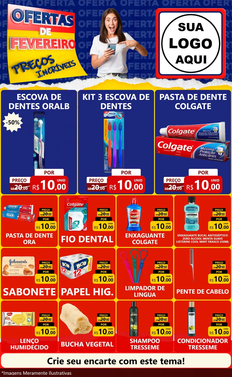 Modelo de Encarte para Encarte Grande com o tema Ofertas de Fevereiro - Preços Incríveis para Higiene Pessoal