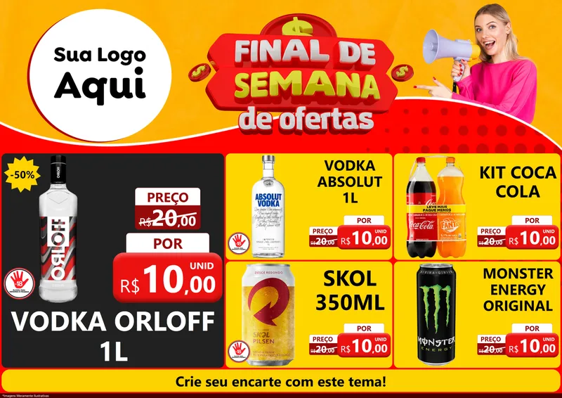 Modelo de Encarte para Encarte A4 Horizontal com o tema Final de Semana de Ofertas para Distribuidora de bebidas