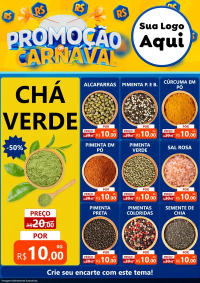 Modelo de Encarte para Encarte A4 Vertical com o tema Promoção de Carnaval para Produtos Naturais