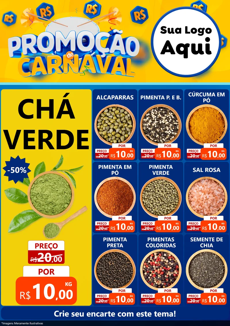 Modelo de Encarte para Encarte A4 Vertical com o tema Promoção de Carnaval para Produtos Naturais