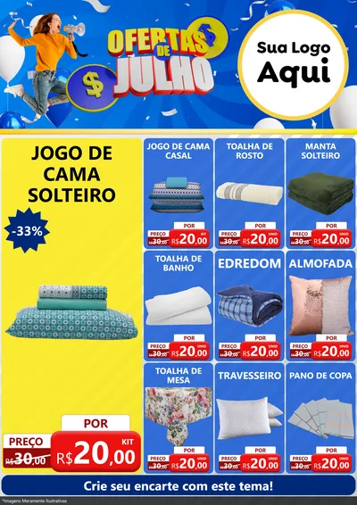 Modelo de Encarte para Encarte A4 Vertical com o tema Ofertas de Julho para Cama, Mesa e Banho