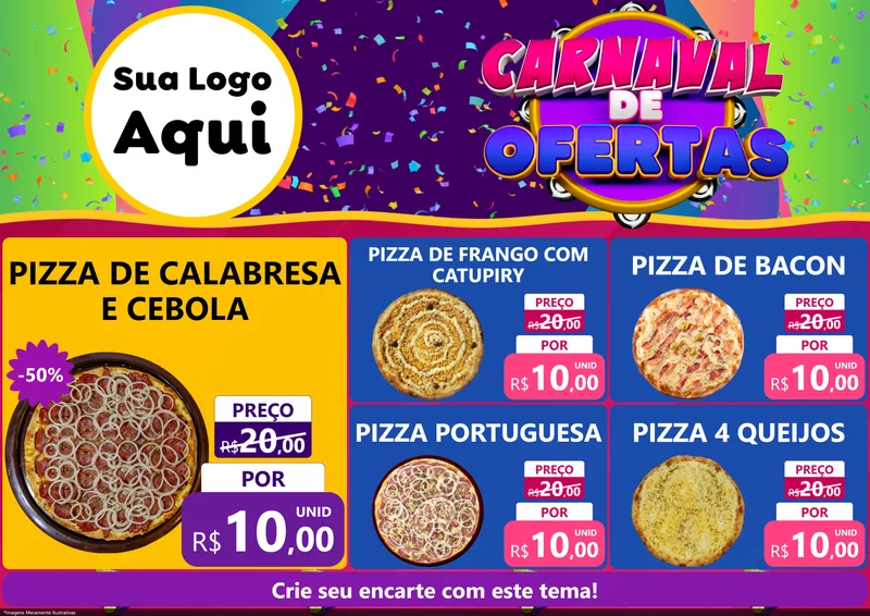 Modelo de Encarte para Encarte A4 Horizontal com o tema Carnaval de Ofertas para Pizzaria