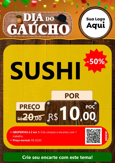 Modelo de Cartaz para Cartaz A4 Vertical com o tema Dia do Gaúcho para Comida japonesa