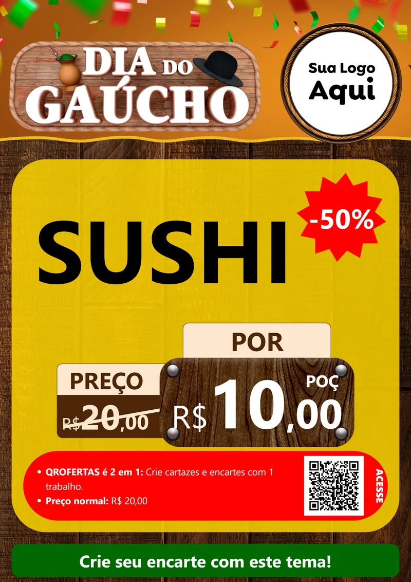 Modelo de Cartaz para Cartaz A4 Vertical com o tema Dia do Gaúcho para Comida japonesa