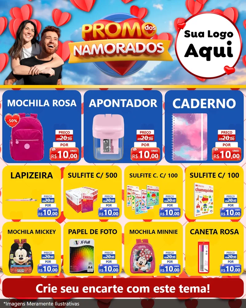 Modelo de Rede Social para Feed Instagram com o tema Promo dos Namorados para Papelaria