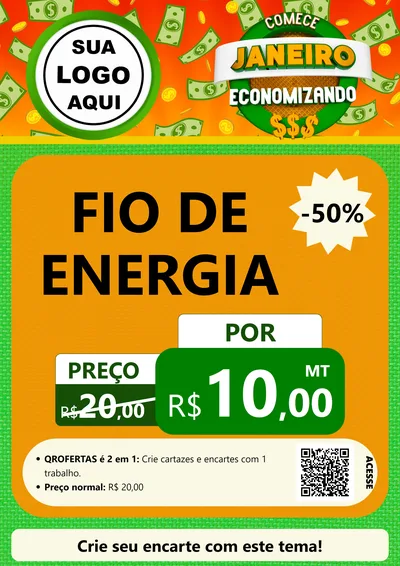 Modelo de Cartaz para Cartaz A4 Vertical com o tema Comece Janeiro Economizando para Materiais Elétricos