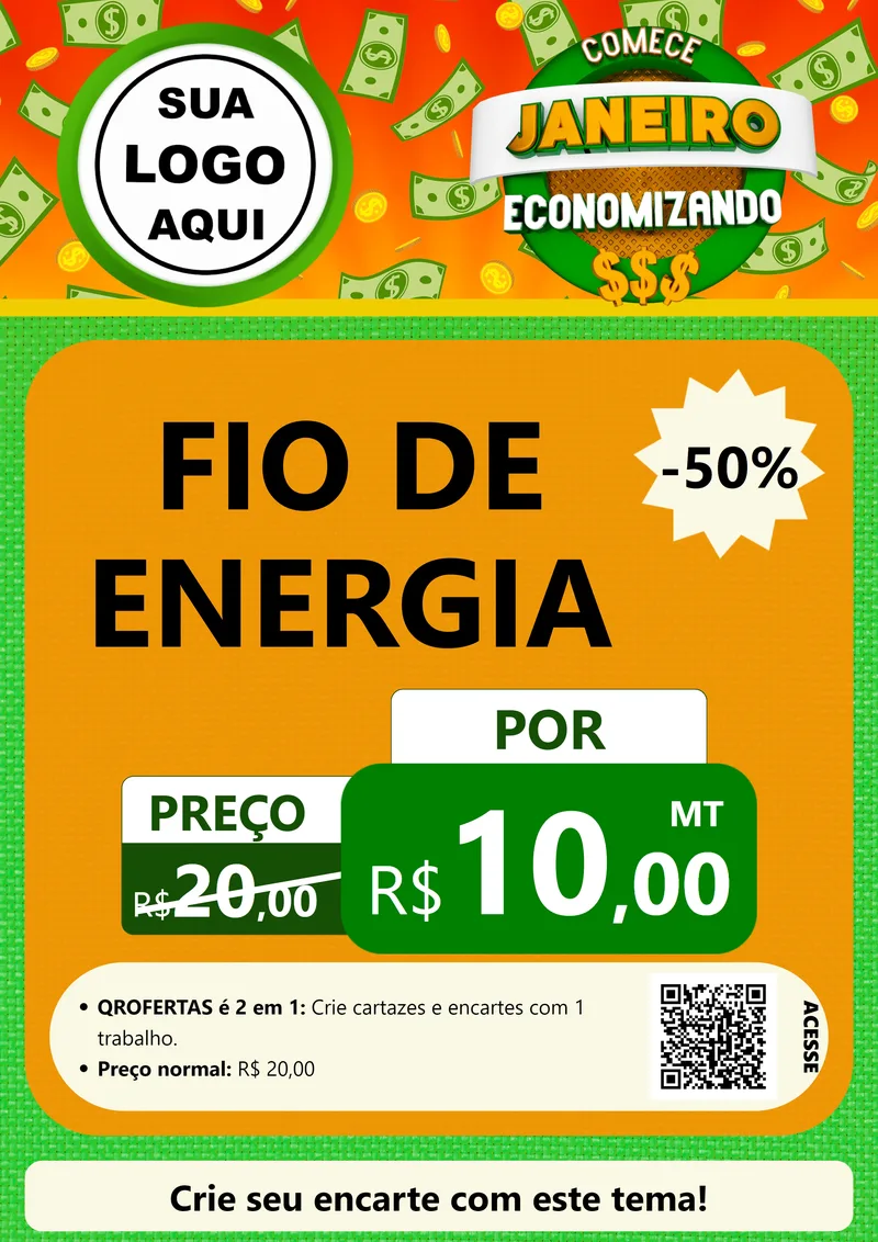 Modelo de Cartaz para Cartaz A4 Vertical com o tema Comece Janeiro Economizando para Materiais Elétricos